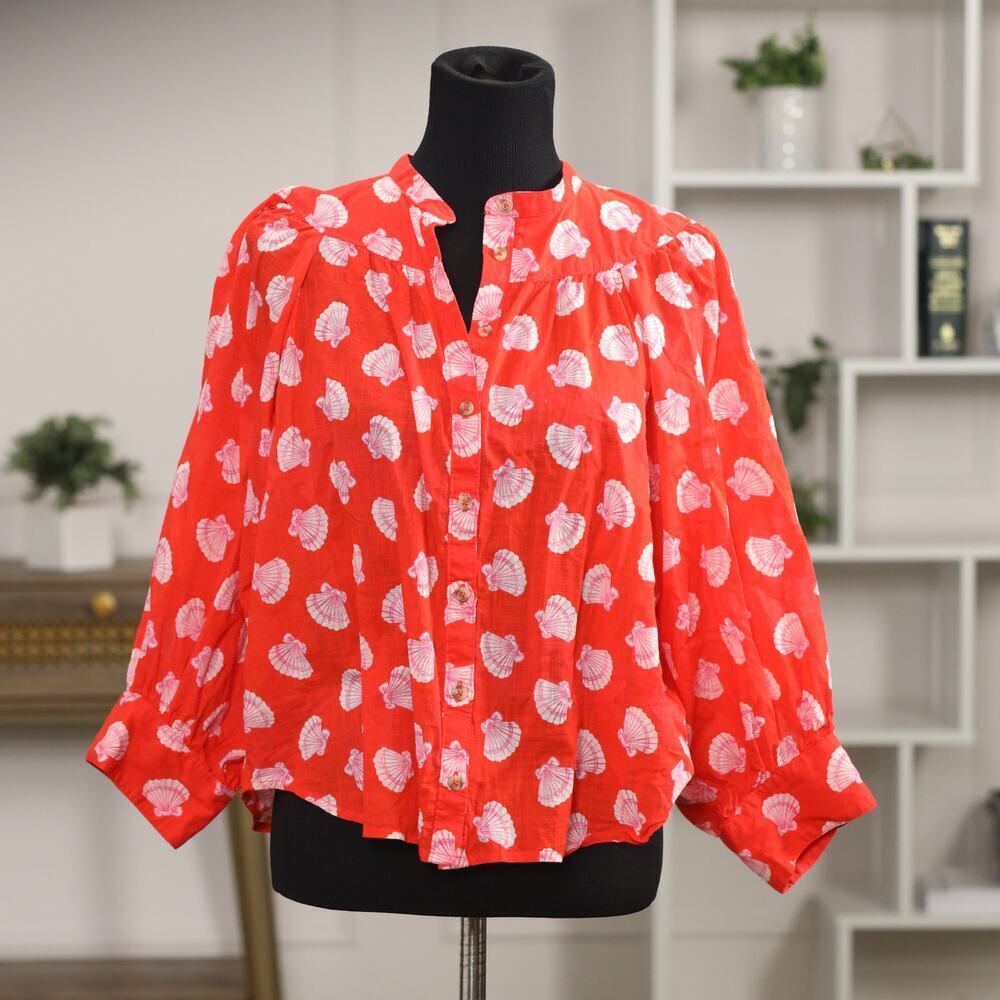 Maeve by Anthropologie Red & White Seashell Cotton Button-Down – Size Medium